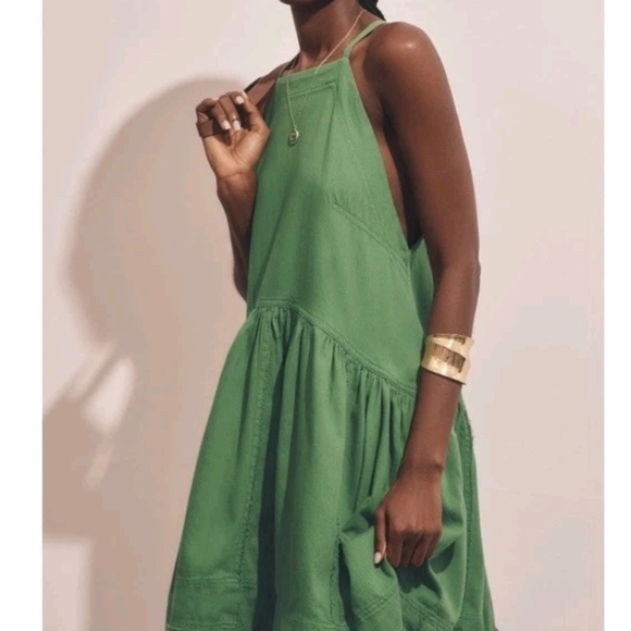 Pilcro Anthropologie Kayla Flounce Green Denim Drop Waist Mini Dress Sz M - Picture 4 of 13